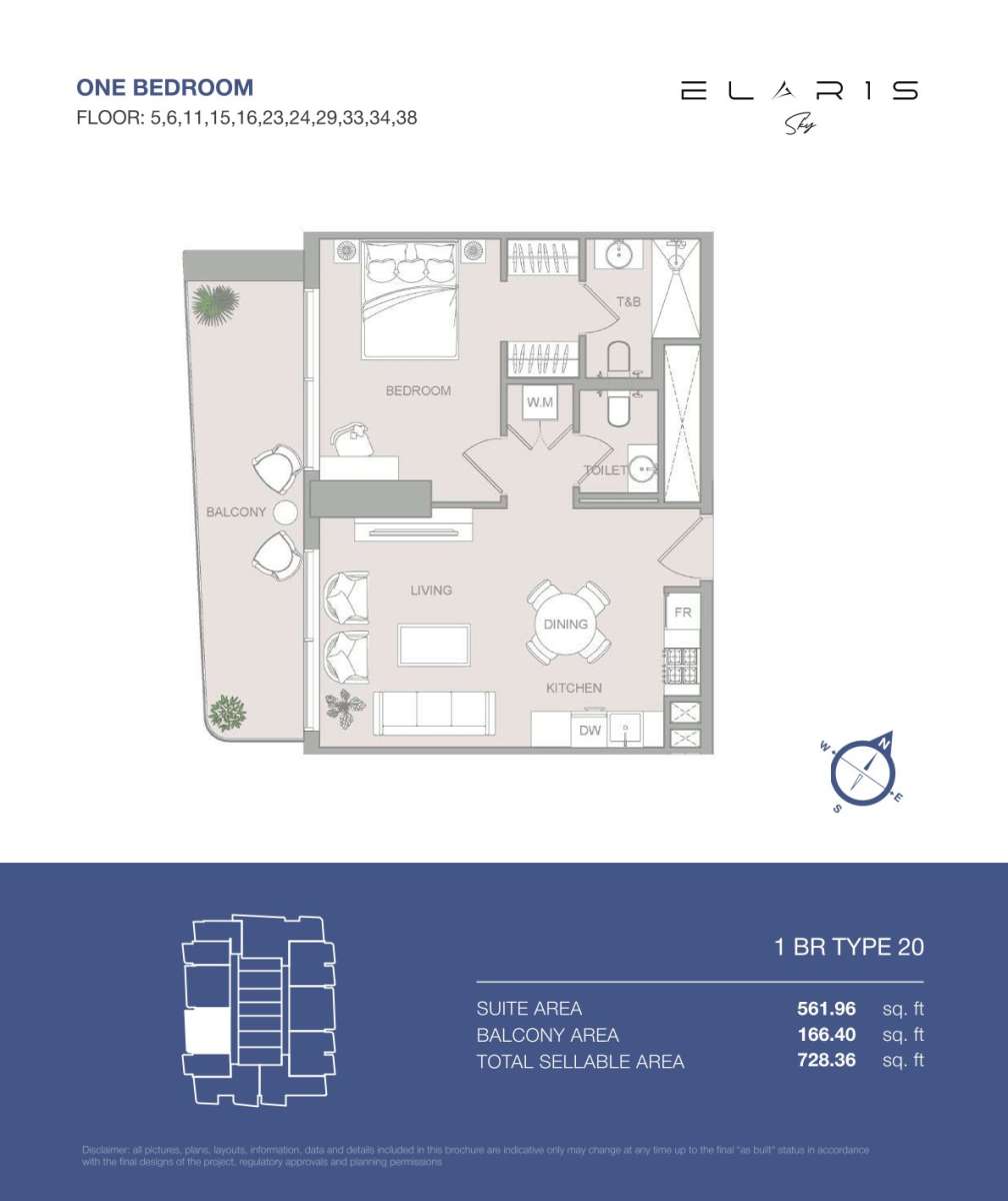 1BR-Type 20 | Elaris Sky offers 1-bedroom apartments in JVT District 3, Jumeirah Village Triangle, Dubai.